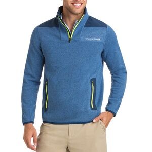 Vineyard Vines Men's Blue Quarter-Zip Jacket with Navy Accents